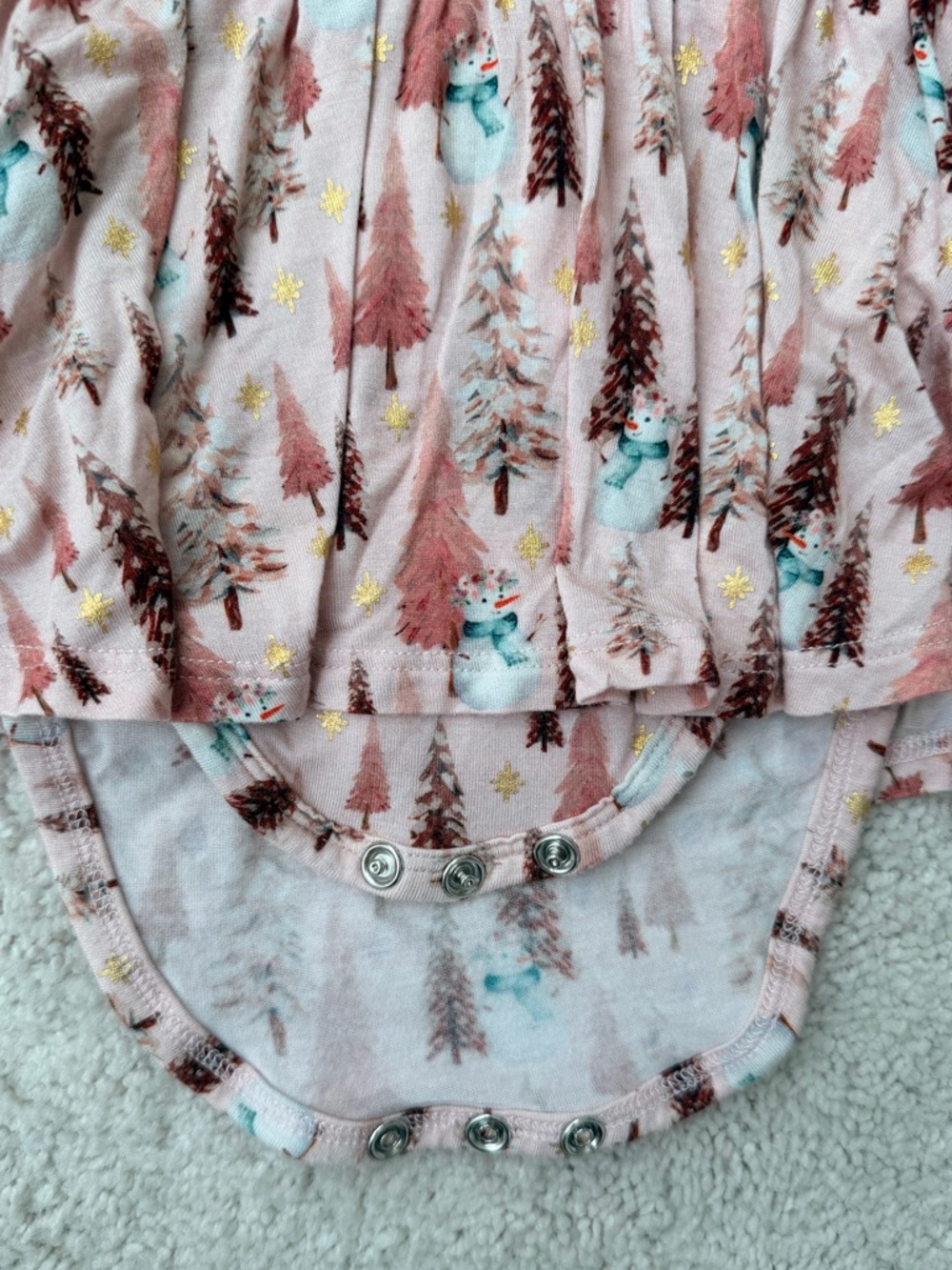 Posh Peanut Pink Christmas Tree Print & Gold Foil Long Sleeve Twirl Bodysuit - Picture 8 of 13